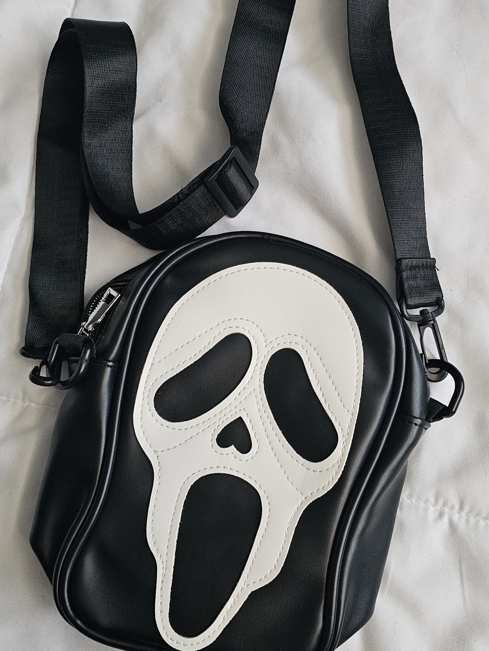 Black Crossbody Bag with White Ghost Appliqué